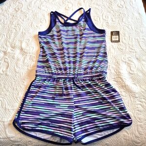 Athletic Works girls size XL shorts romper, green purple navy elastic waist NEW
